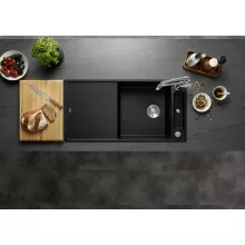   Blanco Axia III XL 6 S-F Silgránit mosogató excenterrel, fa vágódeszkával, fekete 525860