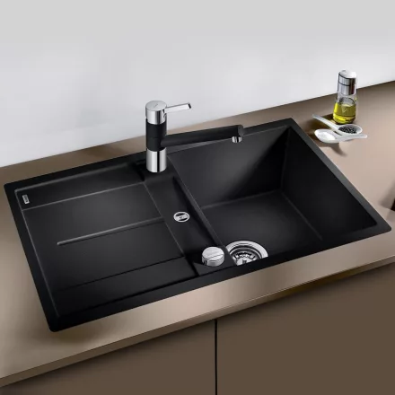 Blanco Metra 45 S-F Silgranit mosogató csepegtető felülettel 77x49 cm és távműködtetővel, fekete 525917