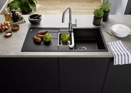 Blanco Metra 6 S két medencés Silgranit 100x50 cm mosogató rozsdamentes acél tállal, fekete 525926