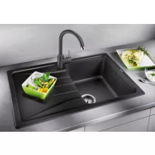   Blanco Sona 45 S egymedencés gránit mosogató csepegtető felülettel 78x50 cm, fekete 525970