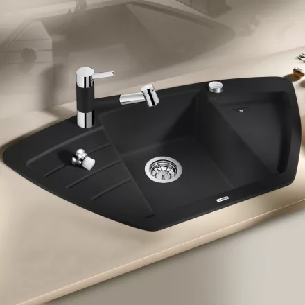 Blanco Zia 9 E aszimmetrikus Silgranit 93x51 cm mosogató csepegtetővel és távműködtetővel, fekete 526030