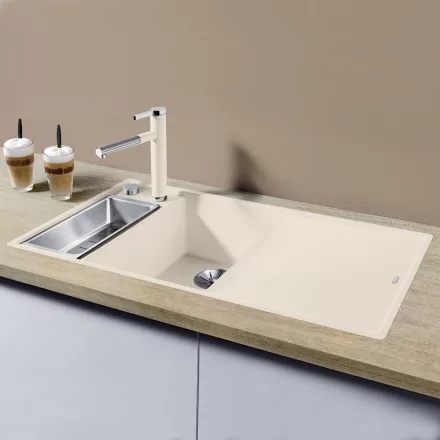 Blanco Axia III 6 S-F Silgránit mosogató excenterrel, üveg vágólappal, balos/törtfehér 527048