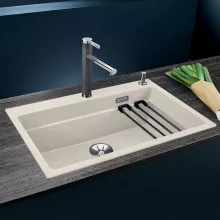  Blanco Etagon 8 egy medencés gránit mosogató csepegtető sínekkel 78x51 cm, törtfehér 527080