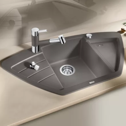 Blanco Zia 9 E aszimmetrikus Silgranit 93x51 cm mosogató csepegtetővel és távműködtetővel, vulkánszürke 527394