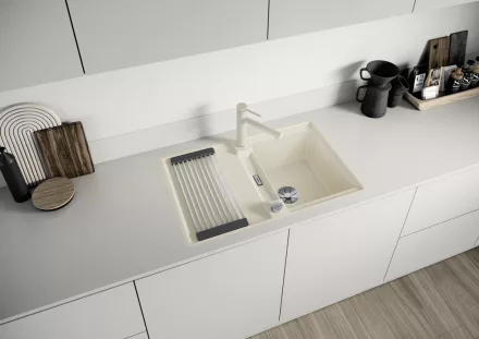 Blanco Adira 45S-F szintbe építhető silgranit mosogató Adira ráccsal és távműködtetővel, törtfehér 527598