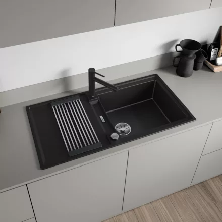 Blanco Adira XL 6S Silgranit 100x50 cm mosogató csepegtető felülettel és acél ráccsal, fekete 527617