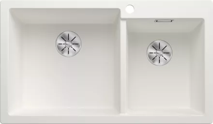 Blanco Pleon 9 két medencés gránit mosogató lefolyógarnitúrával 86x50 cm, balos / fehér kivitelben