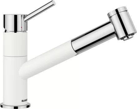Blanco Kano-S Vario Silgránit-look kihúzható fejes magasnyomású konyhai csaptelep fehér/króm színben.