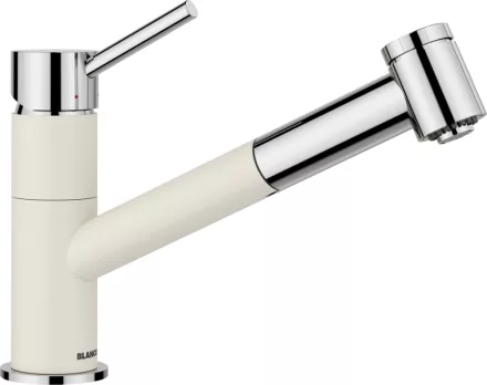 Blanco Kano-S Vario Silgránit-look kihúzható fejes magasnyomású konyhai csaptelep törtfehér/króm színben.