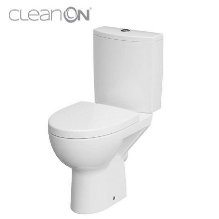 Cersanit Parva Cleanon Perem nélküli kompakt WC csésze hátsó kifolyással, oldalsó vízbekötéssel és antibakteriális duroplast ülőkével K27-063