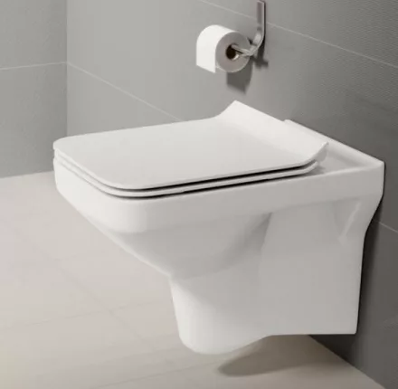 Cersanit Como CleanOn perem nélküli fali WC csésze antibakteriális duroplast WC ülőkével, fehér K701-102