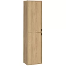 Cersanit Atrato 2 ajtós fali magas szekrény 160x40 cm, hickory tölgy színben, matt fekete fogantyúval.