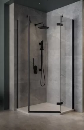 Cersanit Jota ötszögletű 90x90x195 cm zuhanykabin átlátszó üveggel, jobbos/fekete profil S160-015