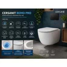 Cersanit Remo Pro perem nélküli kerámia fali WC Tornado örvényöblítéssel és levehető vékony ülőkével.