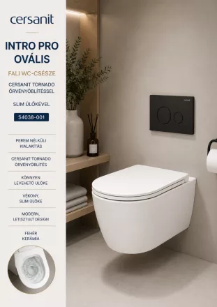 Cersanit Intro Pro perem nélküli fali WC-csésze Tornado örvényöblítéssel és Slim ülőkével S4038-001