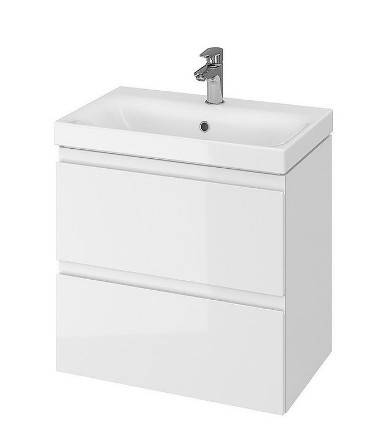 Cersanit Moduo Slim 60 dupla fiókos mosdószekrény, szifonkivágás nélkül, lapraszerelt/fényes fehér S590-004-DSM
