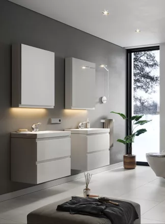 Cersanit Moduo fali ajtós szekrény 40x80 cm, üveg polcokkal, lapraszerelt, fehér S590-028-DSM