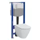 Ívelt fali WC csésze duroplast ülőkével, beépíthető falsík alatti tartállyal és szerelőkerettel, fehér kivitelben.