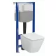 Szögletes kialakítású fali WC csésze duroplast ülőkével és beépíthető falsík alatti tartállyal, komplett szerelőkerettel.
