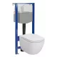 Szögletes fali WC csésze duroplast ülőkével, beépíthető falsík alatti tartállyal és szerelőkerettel, fehér kivitelben.