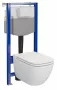 Szögletes fali WC csésze duroplast ülőkével, beépíthető falsík alatti tartállyal és szerelőkerettel, fehér kivitelben.