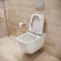 Szögletes fali WC csésze duroplast ülőkével, beépíthető falsík alatti tartállyal és szerelőkerettel, fehér kivitelben.