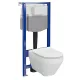 Ívelt fali WC csésze duroplast ülőkével, beépíthető falsík alatti tartállyal és szerelőkerettel, fehér kivitelben.