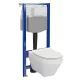 Ívelt fali WC csésze duroplast ülőkével, beépíthető falsík alatti tartállyal és szerelőkerettel, fehér kivitelben.