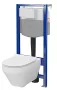 Ívelt fali WC csésze duroplast ülőkével, beépíthető falsík alatti tartállyal és szerelőkerettel, fehér kivitelben.
