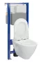 Ívelt kialakítású fali WC csésze duroplast ülőkével, falsík alatti tartállyal és szerelőkerettel fehér kivitelben.