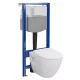 Ívelt kialakítású fali WC csésze duroplast ülőkével, beépíthető falsík alatti tartállyal és szerelőkerettel fehér színben.