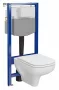 Szögletes kialakítású fali WC csésze duroplast ülőkével, falsík alatti tartállyal és szerelőkerettel, fehér kivitelben.