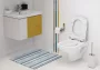 Szögletes kialakítású fali WC csésze duroplast ülőkével, falsík alatti tartállyal és szerelőkerettel, fehér kivitelben.