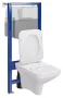 Szögletes kialakítású fali WC csésze duroplast ülőkével, beépíthető falsík alatti tartállyal és szerelőkerettel, fehér kivitelben.