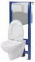 Ívelt kialakítású fali WC csésze duroplast ülőkével, beépíthető falsík alatti tartállyal és szerelőkerettel fehér kivitelben.