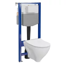 Ívelt fali WC csésze duroplast ülőkével, beépíthető falsík alatti tartállyal és szerelőkerettel, fehér kivitelben.