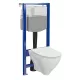 Ívelt fali WC csésze duroplast ülőkével, beépíthető falsík alatti tartállyal és szerelőkerettel, fehér kivitelben.