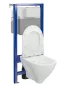Ívelt fali WC csésze duroplast ülőkével, beépíthető falsík alatti tartállyal és szerelőkerettel, fehér kivitelben.