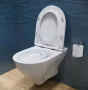 Ívelt fali WC csésze duroplast ülőkével, beépíthető falsík alatti tartállyal és szerelőkerettel, fehér kivitelben.
