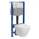 Ívelt kialakítású fali WC csésze duroplast ülőkével, beépíthető falsík alatti tartállyal és szerelőkerettel, fehér kivitelben.