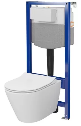 Cersanit City Pro ívelt fali WC csésze, duroplast ülőkével, beépíthető falsík alatti tartállyal, fehér kivitelben.