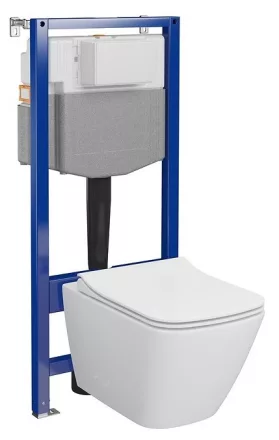 Cersanit City Pro szögletes fali WC csésze, duroplast ülőkével, beépíthető falsík alatti tartállyal, fehér kivitelben.