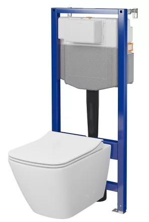 Cersanit City Pro szögletes fali WC csésze, duroplast ülőkével, beépíthető falsík alatti tartállyal, fehér kivitelben.