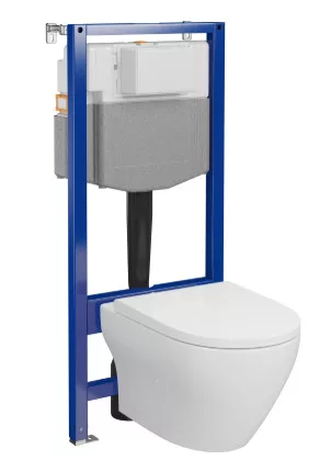 Cersanit Larga Pro ívelt fali WC csésze, duroplast ülőkével, falsík alatti tartállyal és szerelő kerettel, fehér kivitelben.