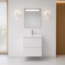 Cersanit Moduo Slim 60 szekrény keskeny mosdóval és Metropolitan LED tükörrel, fényes fehér.