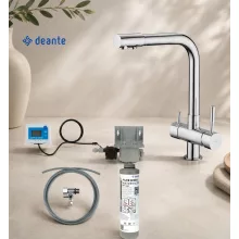 Deante konyhai csaptelep vízszűrő szettel, fényes króm kivitelben.