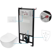 Deante Peonia 6 az 1-ben Rimless falsík alatti WC szett fehér nyomólappal és soft close ülőkével