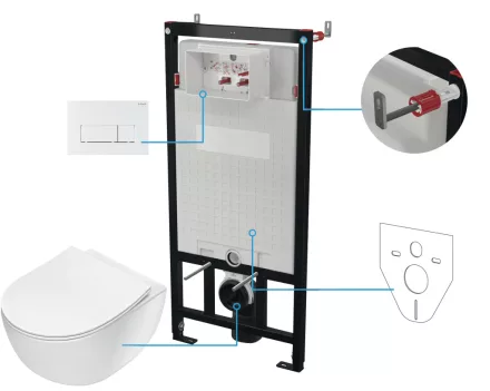 Deante Peonia 6 az 1-ben Rimless falsík alatti WC szett fehér nyomólappal és soft close ülőkével