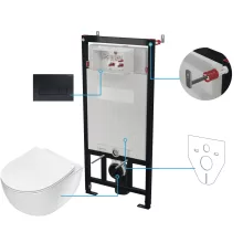 Deante Peonia Zero 6 az 1-ben Rimless fali WC szett fekete nyomólappal, fehér WC csészével