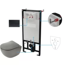 Deante Peonia Zero 6 az 1-ben Rimless fali WC szett fekete nyomólappal